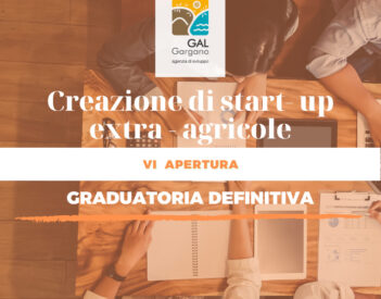 Intervento 3.2 "Creazione di start-up extra-agricole". Approvata la graduatoria definitiva della VI scadenza periodica